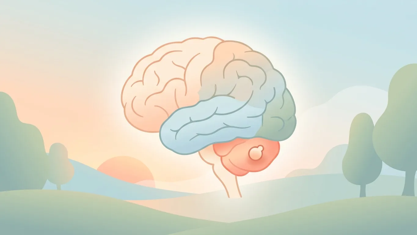 Illustration of a brain with the cerebellum highlighted and a small cyst-with-nodule tumor, the typical site of cerebellar pilocytic astrocytoma