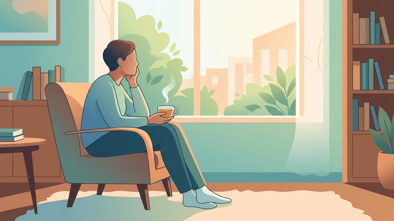 Illustration of a person reflecting quietly by a window symbolizing seeking a second opinion for glioblastoma