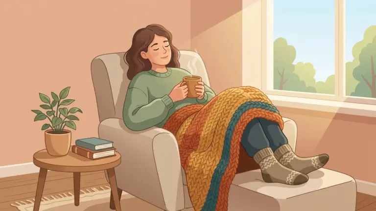 Illustration of a patient resting comfortably at home, symbolizing gentle care during treatment recovery