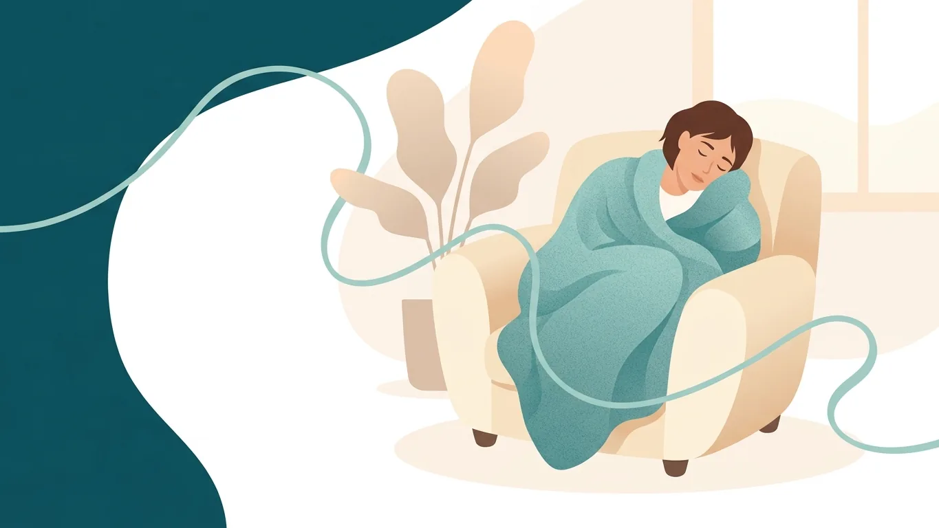 Calm illustration of a patient resting peacefully at home during treatment